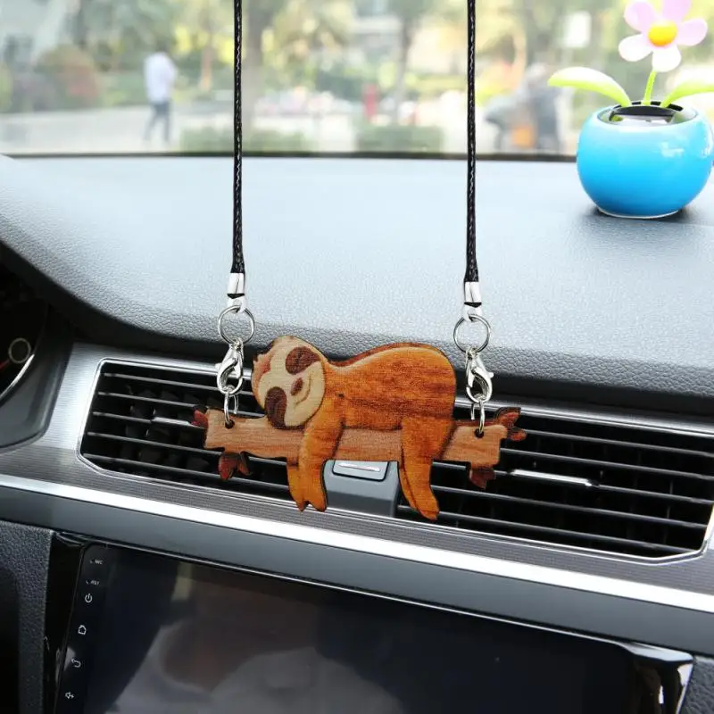 Lazy Sloth Pendant Car Accessories Creative Animal Wooden Pendant Necklace Auto Rearview Mirror Pendant Birthday Gift Auto Decor