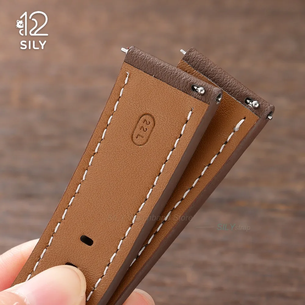 Vintage Leather Watchband with Metal Pin Buckle - Quick Release Strap