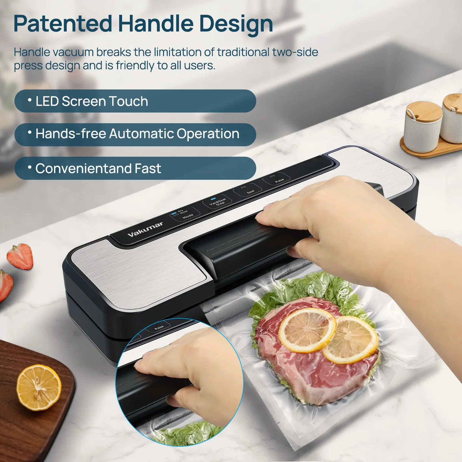 Vakumar VH1506 vacuum sealer machine sous vide Handle type 80Kpa multifunctional and convenient vacume sealer Household 2