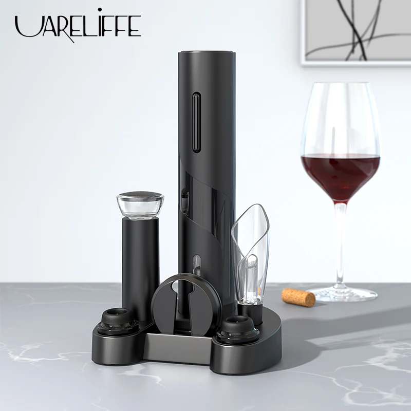 

Uareliffe 5 In 1 Electric Wine Bottle Opener Corkscrew Foil Cutter Set With Wine Pourer Vacuum Stopper For Kitchen Bar Gadgets