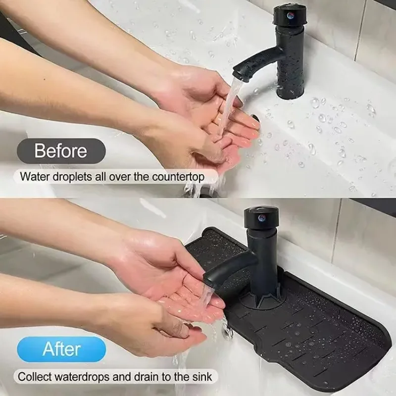 Foldable Kitchen Water Catcher Sink Draining Pad Splash Guard Silicone Faucet Mat Countertop Protector Pad for Bathroom Kitchen