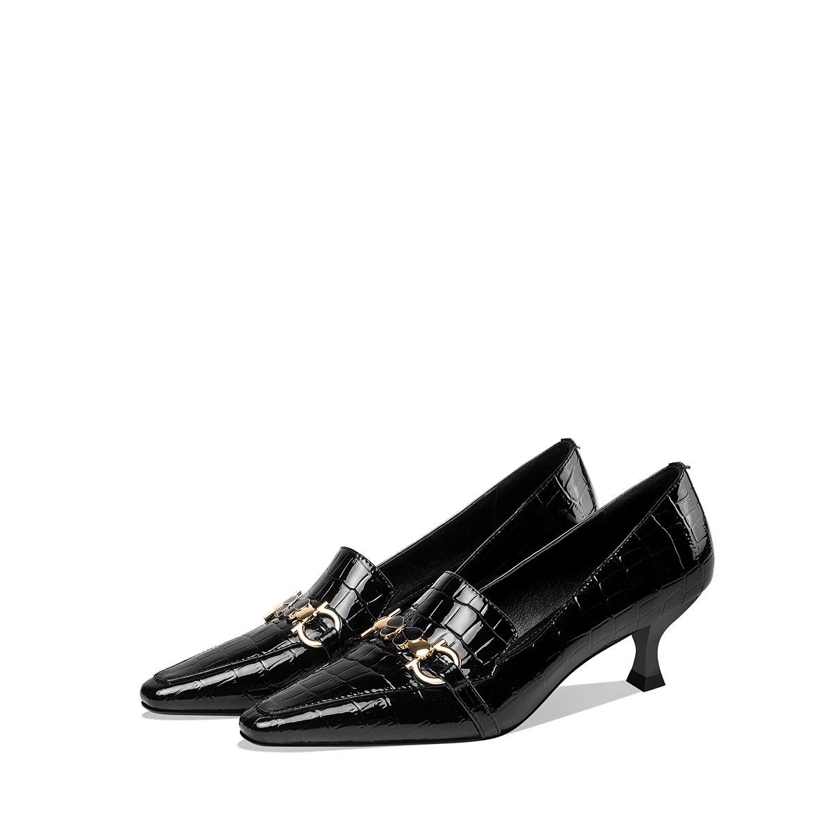 

Новинка весна-осень 2022 женские туфли на тонком каблуке с металлической пряжкой на среднем каблуке модные женские туфли из воловьей кожи с квадратным носком на высоком каблуке