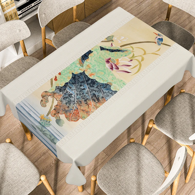 Chinese Zen Ancient Style Landscape Painting Tablecloth Home Table Decoration Dinner Tablecloth Retro Rectangular Tea Table Mat 3