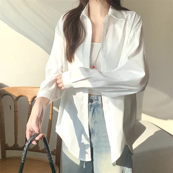 AOSSVIAO النساء قمصان أنيقة 2025 الخريف جديد طويل الأكمام فضفاضة قميص للسيدات بولو مكتب ارتداء زر بلوزة حريمي الصلبة القمم 3