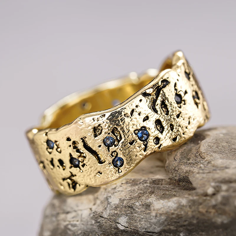 Huitan Chic Irregularity Gold Color Rings