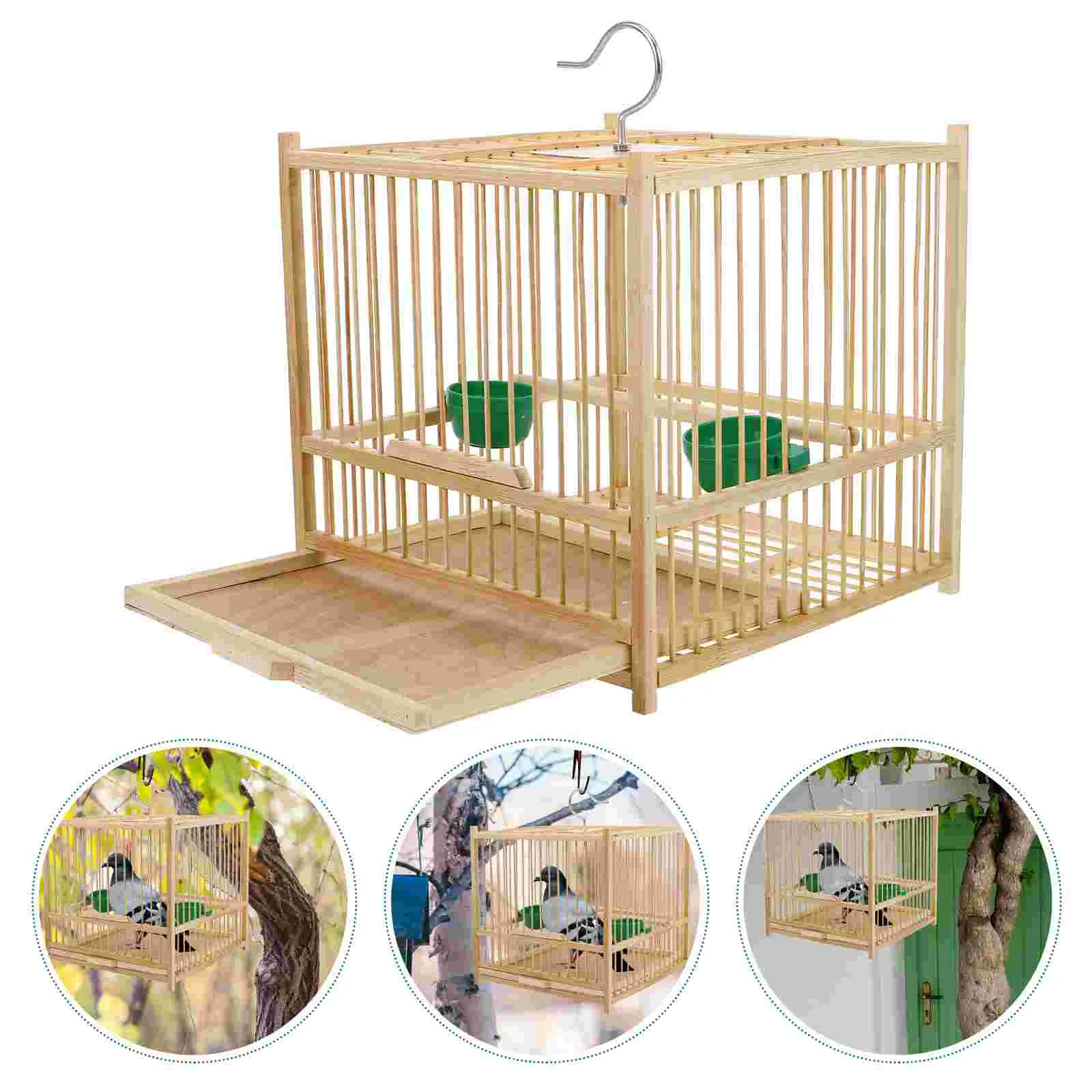 

Decorative Bird Cage Bamboo Birdcage Feeding Carrier With Hanging Hook Household Pigeon Indoor Parrot Woven Keeping Travel