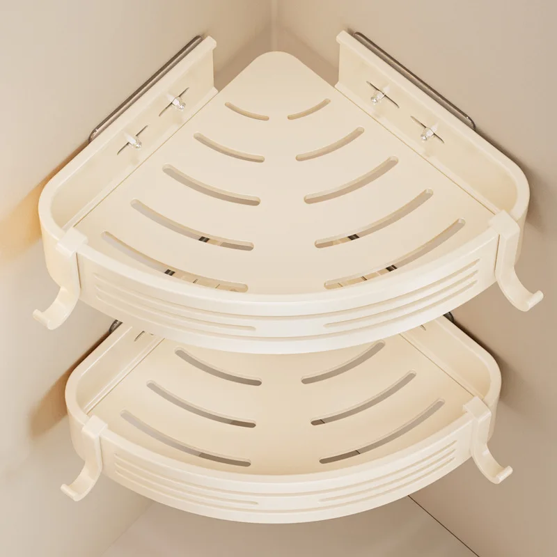 No-Drill Double Layer Bathroom Shelf - Metal Corner Rack for Shampoo and Toiletries