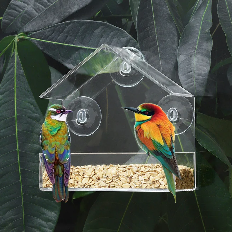 Bird Feeder Window Transparent Removable Outdoor Suction Cups Sliding Feed Tray House Shape Waterproof Squirrel Food Container bird feeder