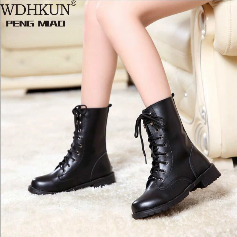 2022 Fashion New Arrival Combat Military Boots Women's Motorcycle Gothic Punk Combat Boots Lace-up Female Shoes Size 35-43