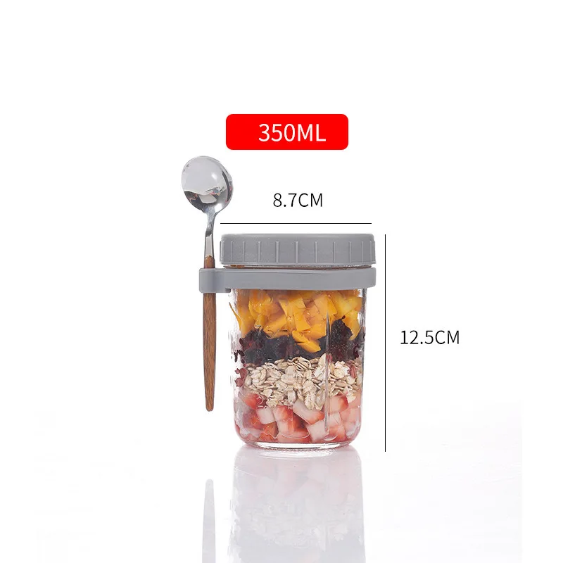 Overnight Oats Container Lid Spoon 16OZ Airtight Glass Mason Oatmeal Jars Meal Prep Jars Measurement Marks for Milk Cereal Fruit