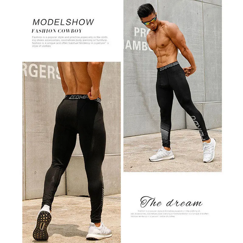 GYM sport fitness workout exercise jogging hiking football basketball tracksuit legging running tights for men boy children male
