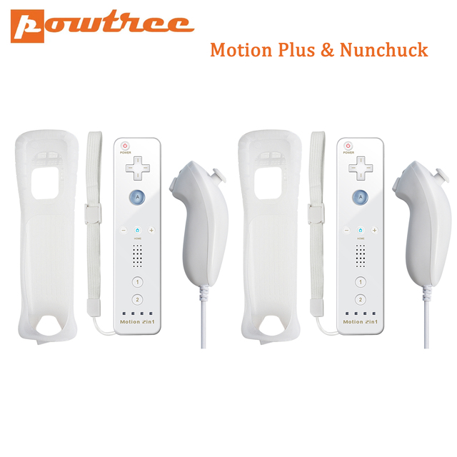 Nintendo Wii Joystick 2 in 1 Wireless Remote Gamepad Controller Set Optional Motion Plus with Nunchuck & Silicone Case