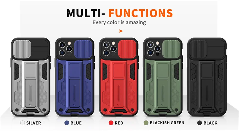 For iPhone Slide Lens Armor Shockproof Phone Case For iPhone 12 11 13 Pro Max XR XS Max X 7 8 Plus Invisible Bracket Back Cover iphone se silicone case