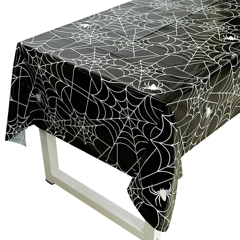 Halloween Spider Web Tablecloths Black White Spider Webs Plastic Table Cover Waterproof Desktop Decor Halloween Party Decoration