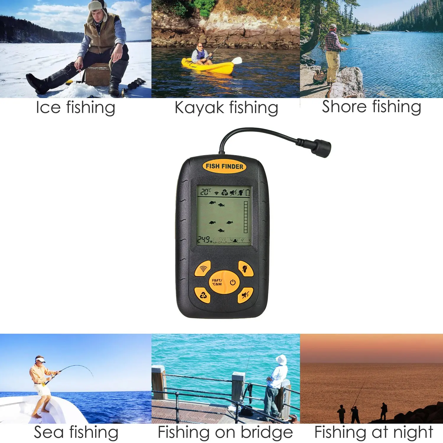 New smart Fish Finders Sensor Wired Ice Fishing Boat Transducer Fish Finders Sonar Wireless Handheld Depth Finder Kayak Waterpr
