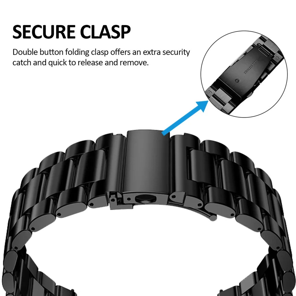 Elegant Stainless Steel Universal Watch Band with Tool – Three-Bead Design