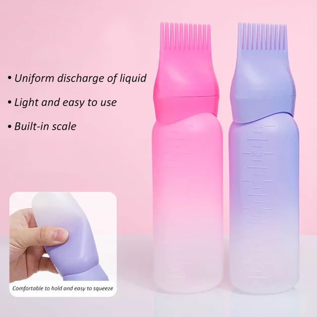 Bottiglia di shampoo per capelli con pettine graduato Denti Trattamento per salone Olio Permanente Bottiglia di tintura Pasta colorante Bottiglia di plastica per la pulizia a secco 5