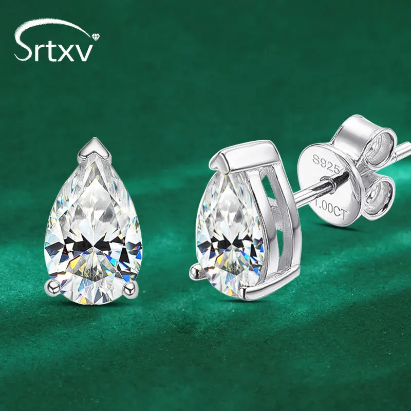 

Classic Pear Cut Moissanite Stud Earring For Women 100% S925 Sterling Silver Rhodium Plated Gemstone Ear Studs Fine Jewelry Gift