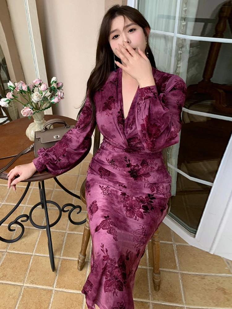 

Womens Dresses Spring Summer 2024 New in Style Fishtail Skirt Sexy V-neck Slim Elegant Wrap Hip Skirt Large Women's Clothing