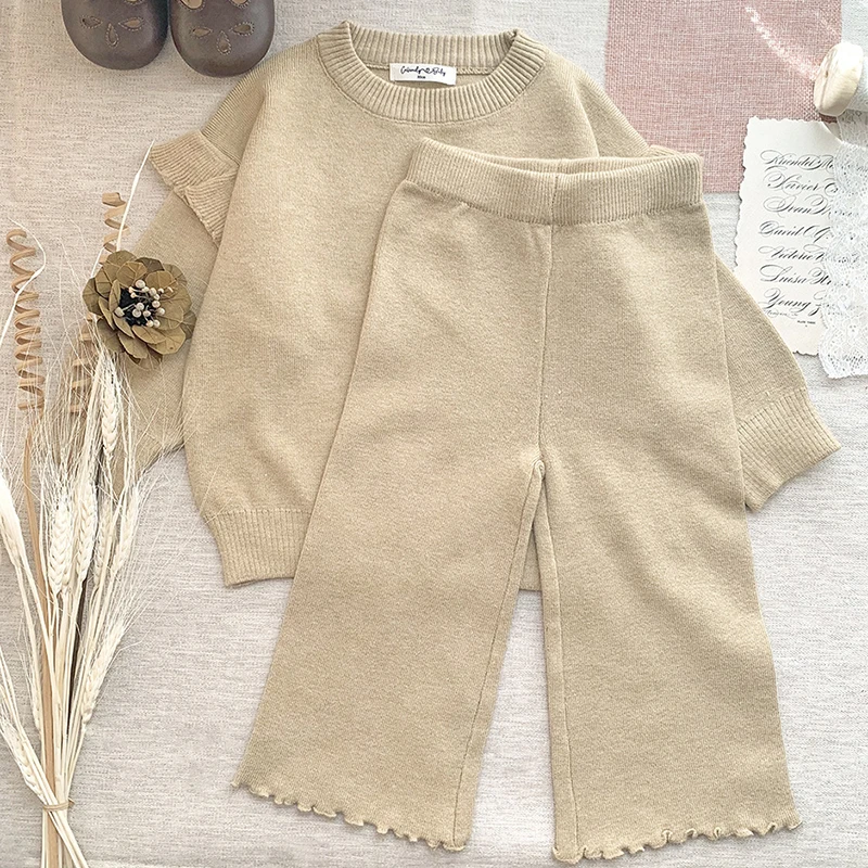 Infant Girls Knitting Clothing Suit Winter Kids Newborn Clothes Knitting Pullover + Pants 2pcs Set Baby Clothes Sweater Suits