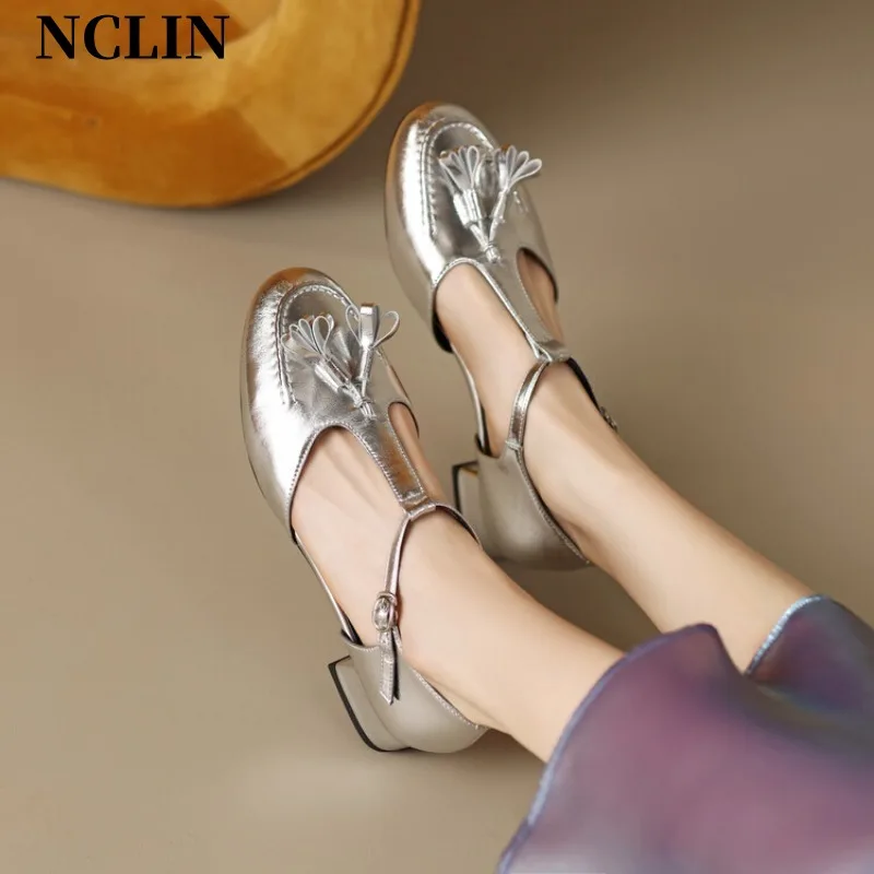 

Spring/Summer Women Shoes Round Toe Chunky Heel Genuine Leather Shoes For Women French MARY JANES Shoes Pumps Zapatos De Mujer