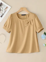 Women Summer OL Work Blouse 2025 ZANZEA Stylish Shirt Elegant Casual Short Sleeve Solid Color Tunic O Neck Blusas Mujer Femme - Image 3