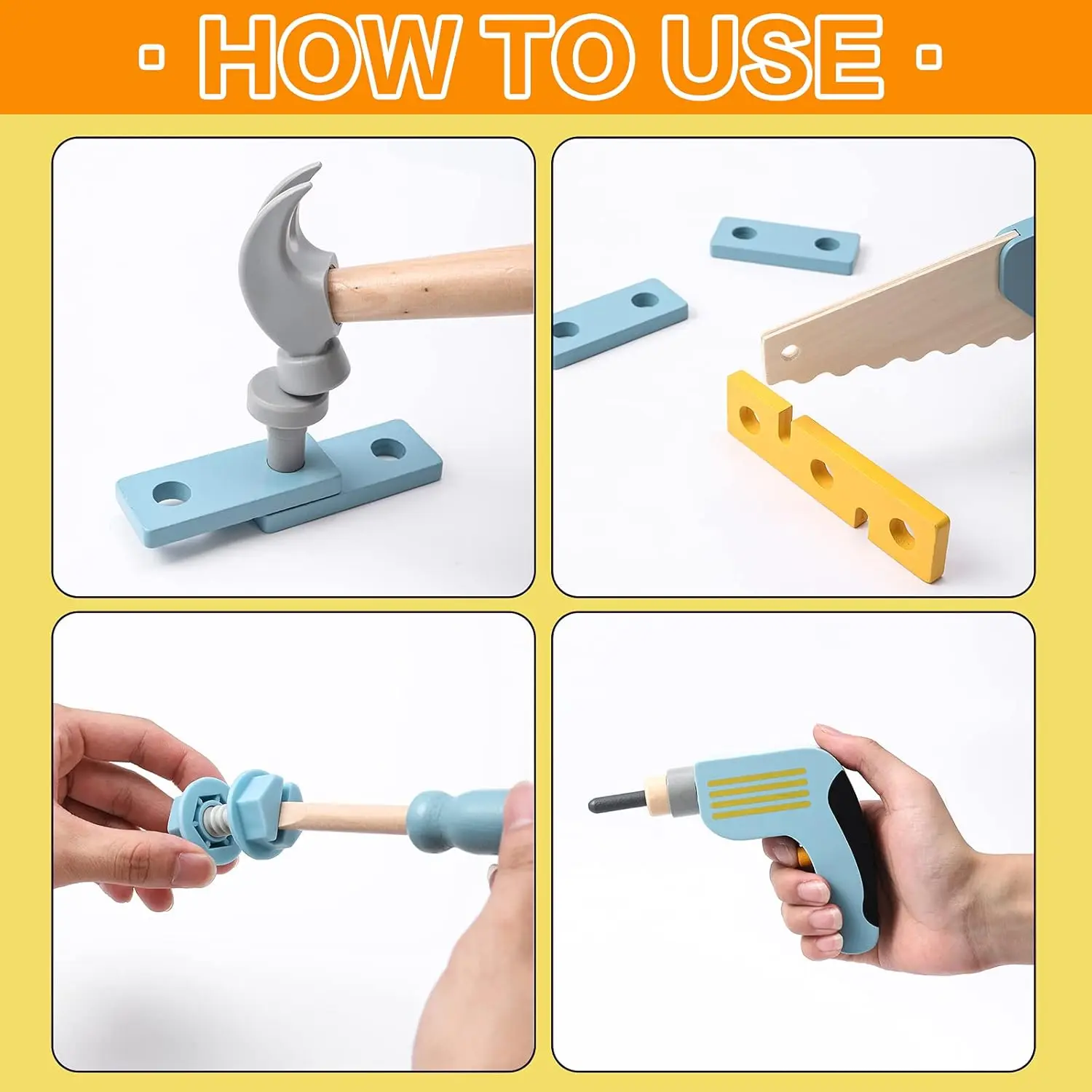 나무로 만든 어린이 공구 세트, 25종의 건설 장난감 세트, 3세, 4세, 5세 여아 및 남아용 가방형 장난감