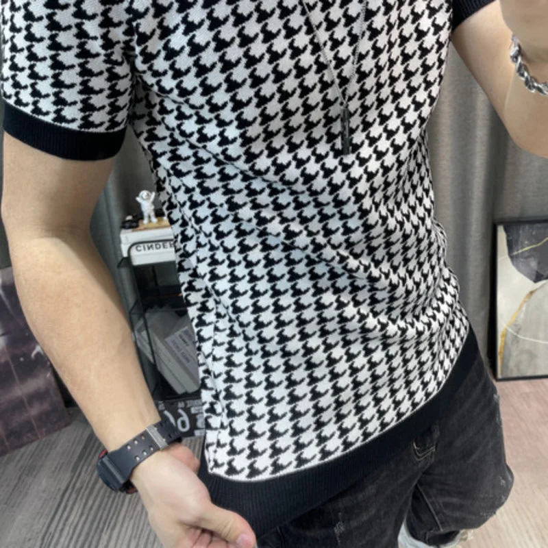 Men Plaid Knitted Thickened Sweater Tshirt Short Sleeve Sweater T shirt Streetwear High Quality Men Tee Shirt Homme 16 S8101267b8fec4ff3a9912c9daf096d2bk