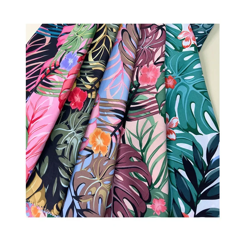 Tropical Rainforest Print Polyester Fabric Beach Pants Four-Way Stretch Dyed Fabric Large Quantity Available for Clothing