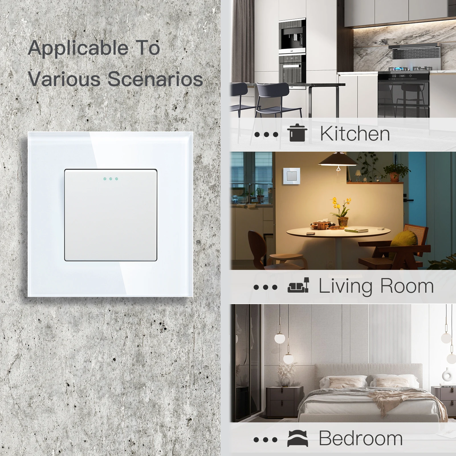Mechanical Wall Light Switch 1/2/3Gang 1Way Crystal Glass Panel
