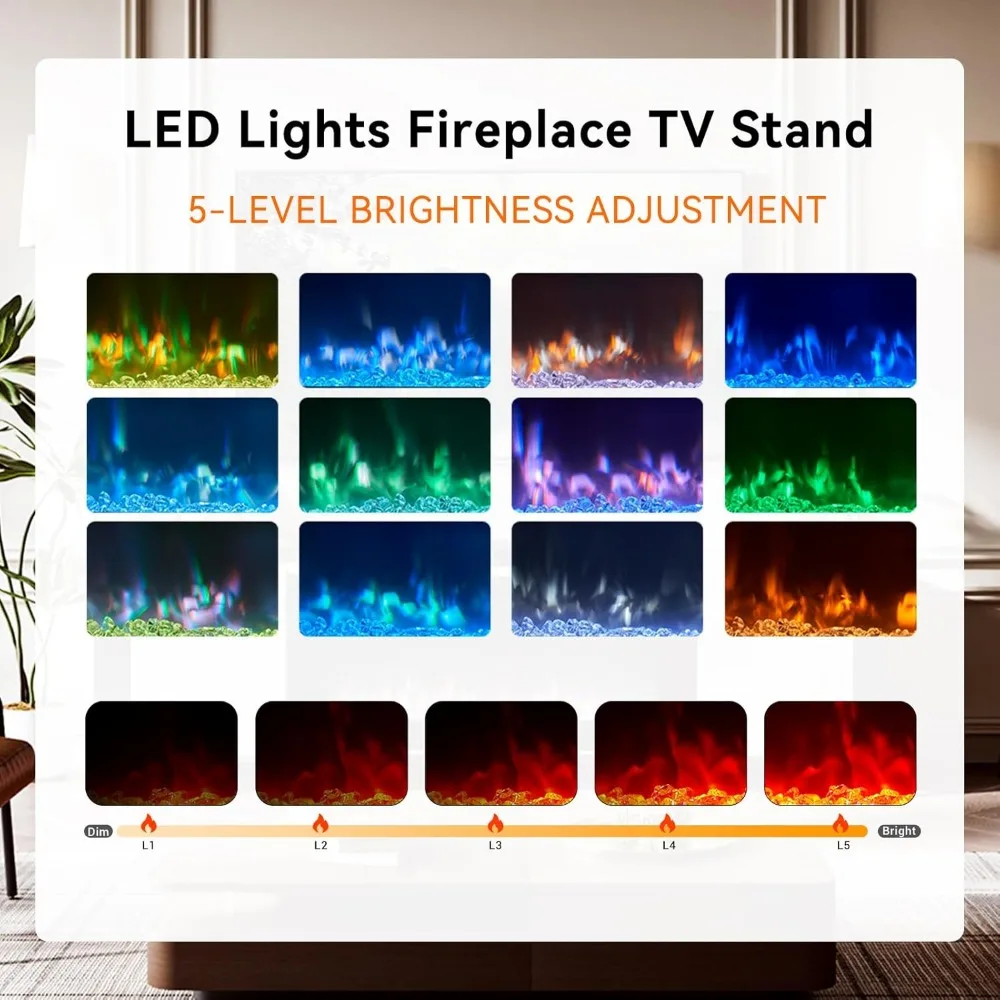 Fireplace TV Stand with 36" Fireplace, 70" Modern Entertainment Center LED Lights,TV Console Cabinet for TVs Up To 80" 3