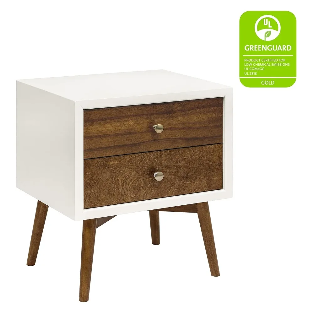 Palma 2-Drawer Nightstand with USB Charging Port, Mid-Century, Warm White/Walnut 4