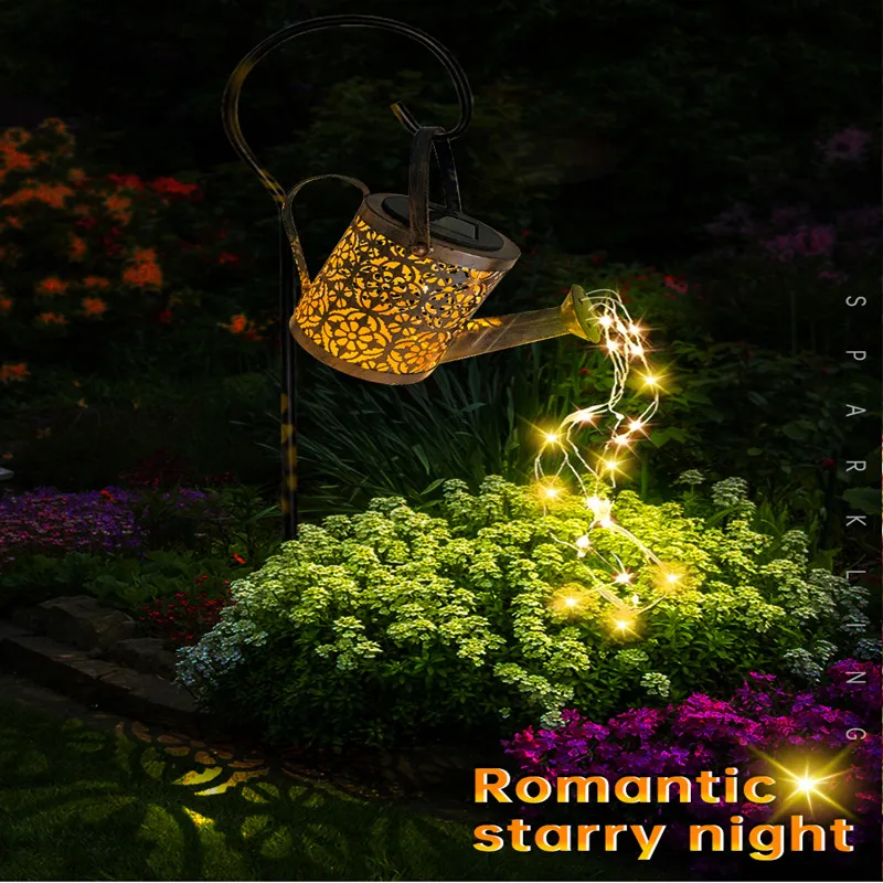 Solar Garden Lights Outdoor Antirust Powered Waterproof Decorative Kettle Art Lamp Waterproof Ip65 With Installed Light String