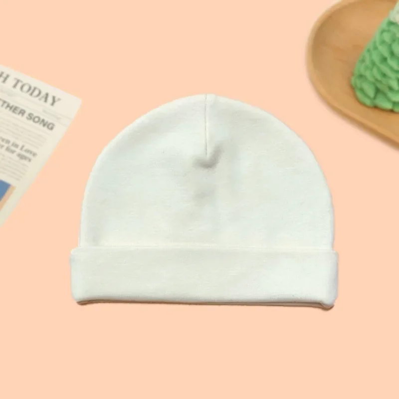 

Solid Color Soft Newborn Baby Hat Rolled Edge Pure Cotton Sleeve To Protect Fontanel Newborn Baby Warm Hat