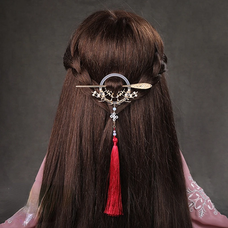 

Chinese Ancient Tassel Hairpin Hair Ring Leaf Flower Hairpin Hanfu Metal Glaze Women Hair Jewelry Accessorie hair accessories