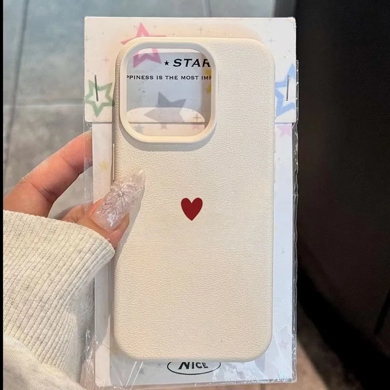 Elegant Red Love Heart Lichee Leather Pattern Phone Case