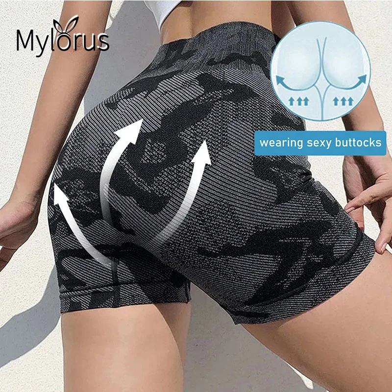 Camo Seamless Shorts Women High Waist Yoga Shorts Cycling shorts Fitness  short Scrunch Butt Sports Shorts Gym Legging Sportswear