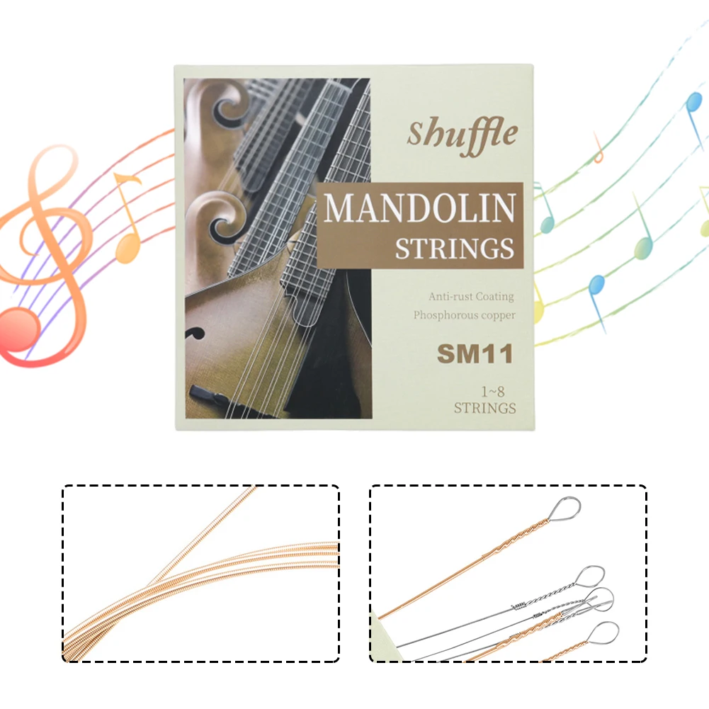 Mandolin Strings Set Plated Silver Plated Coated Copper Alloy Wound Mandolin Parts Stringed Instrument Accessories 8pcs/Set