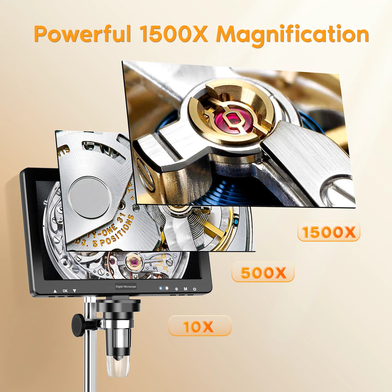10.1인치 디지털 현미경 1500X HD 배율 납땜 현미경, 10개 LED 현미경 돋보기 포함 (동전, 식물용)