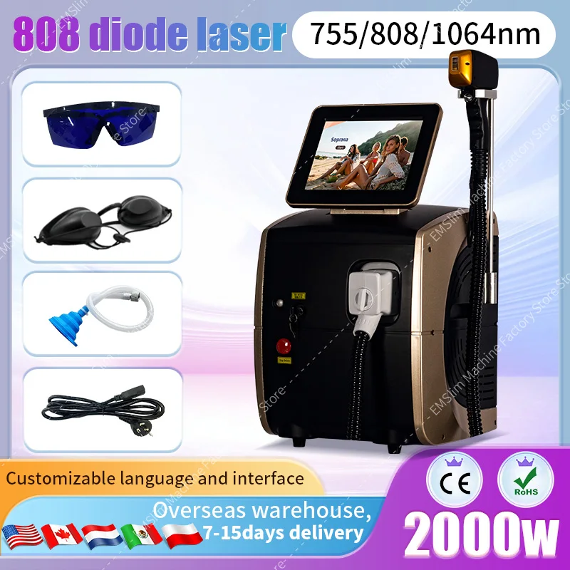 

Hair Removal Machin 2024 NEW CE Certified 2000W 3 Wavelength Ice Platinum Hair Removal 755 808 1064nm Diode Laser Salon