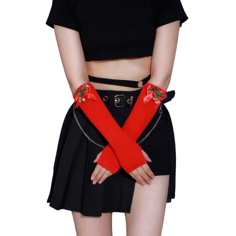 

Сохраняющие тепло рождественские гольфы, вязаные варежки с отверстием для большого пальца на половину пальца для взрослых и