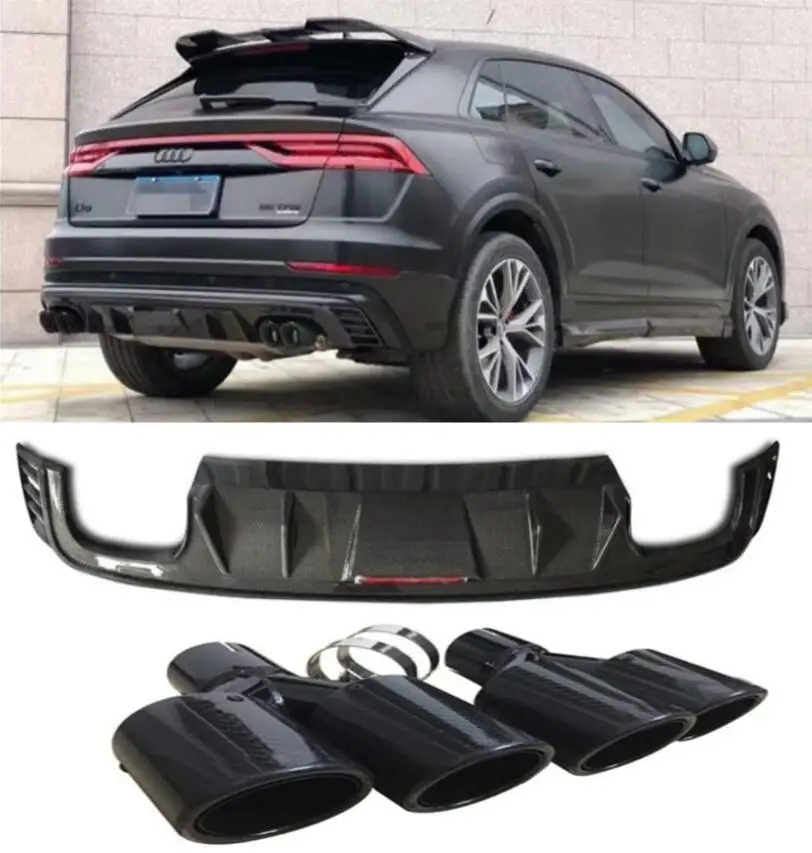 CARBON FIBER REAR BUMPER TRUNK LIP SPOILER DIFFUSER Exhaust Tips For