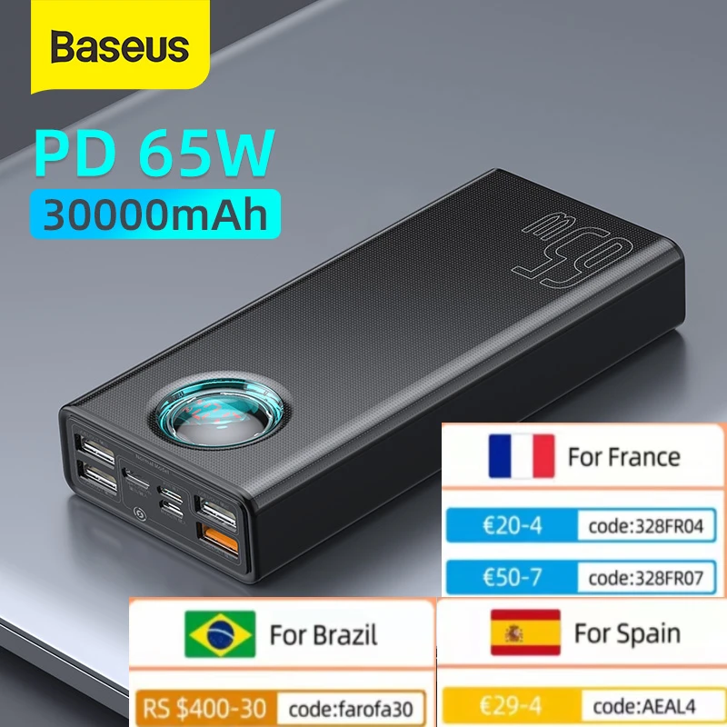 10000 mah Xiaomi Baseus 65W Power Bank 30000mAh/20000mAh PD Quick Charge FCP SCP Powerbank Portable External Charger For Smartphone Laptop wireless power bank