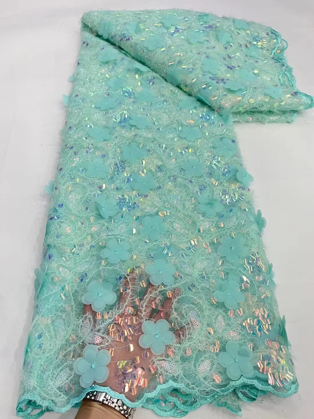 

Уникальная французская вышитая сетчатая кружевная ткань 2023, Высококачественная нигерийская 3D Тюлевая ткань с аппликацией для свадебного выпускного платья