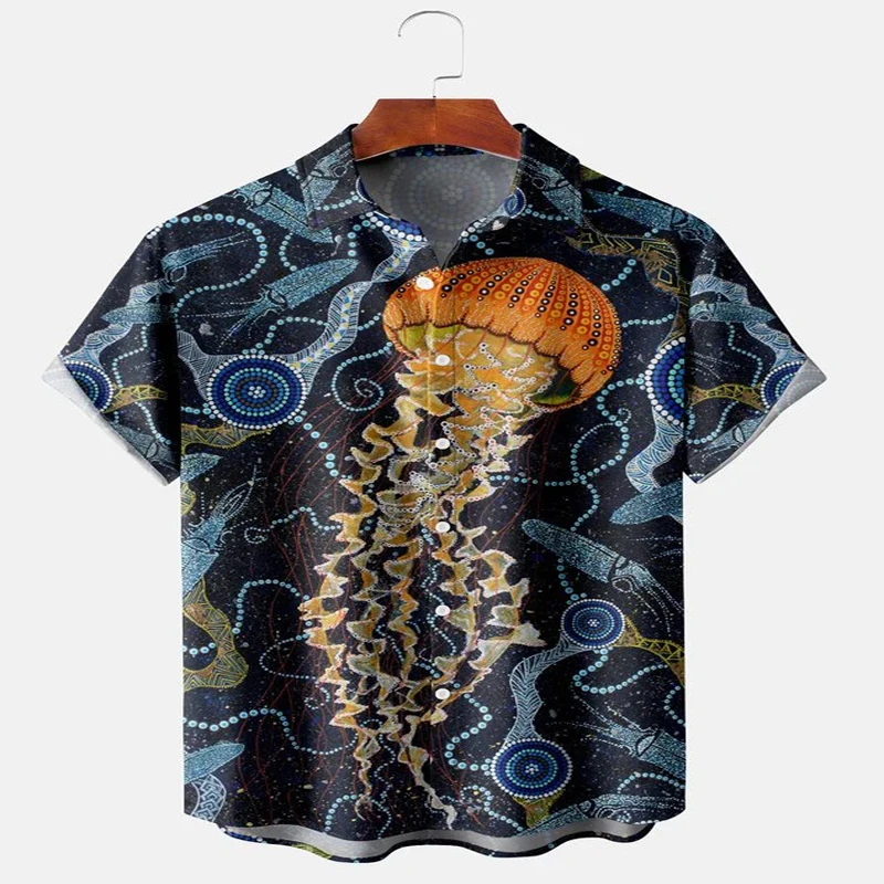 Ocean Jellyfish Collection Short Sleeve Shirt 3D All Over Printed Hawaiian Shirt for Men and Women Casual Shirt Unisex