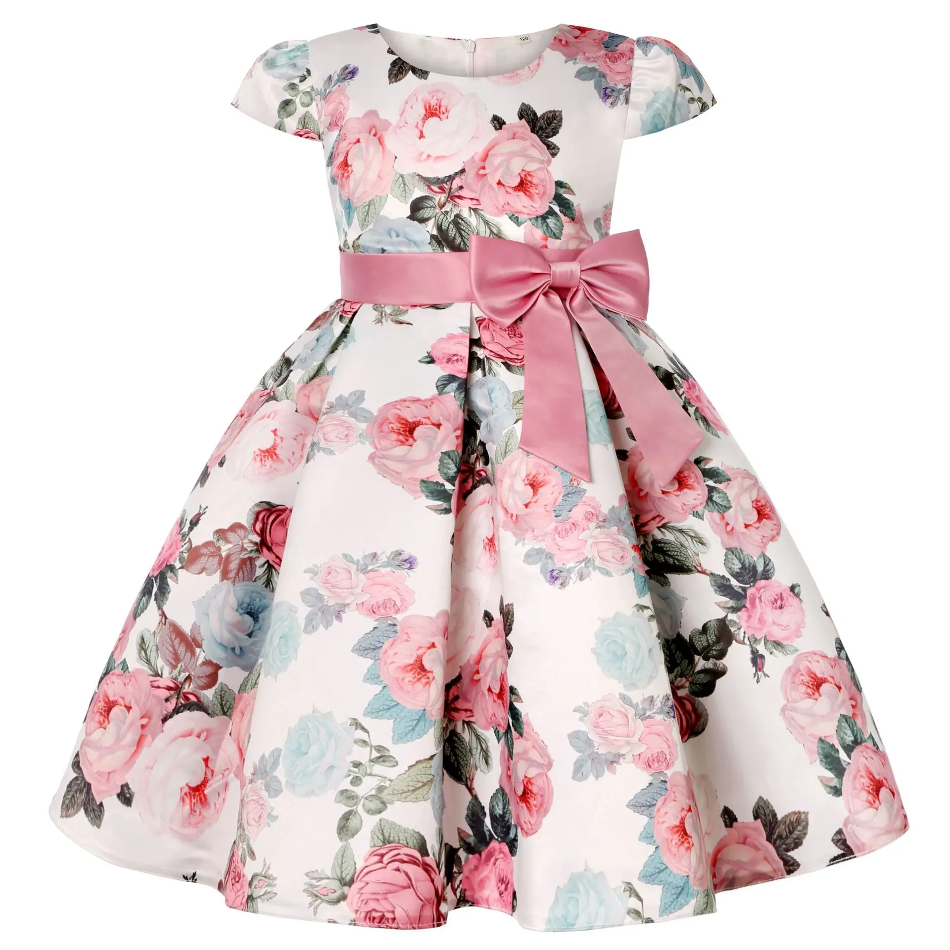 

2023 New Girls Elegant Printing Casual Princess Dresses Retro Bow Kids Clothes Christmas Birthday Party Wedding Kids Dress Skirt