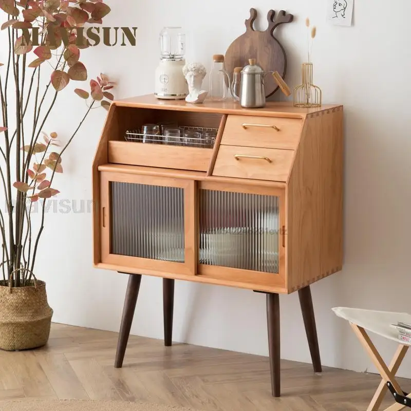 Nordic Solid Wood Sidewall Modern Minimalist Wine Cabinet Wall Shelf Cupboard Narrow Storage Cabinet Kitchen Furniture