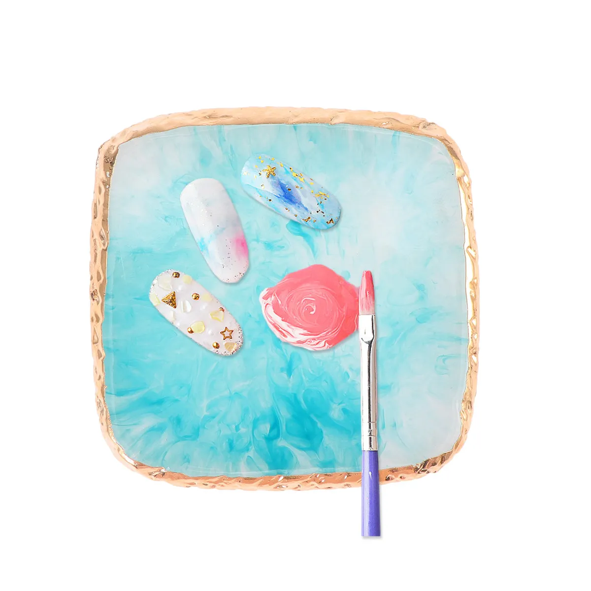 1Pcs 레진 네일 아트 팔레트 사각형 매니큐어 믹싱 트레이 부드럽고 세척이 쉬운 컬러 블렌딩 파운데이션 디스플레이 플레이트 (가정용/샵용)