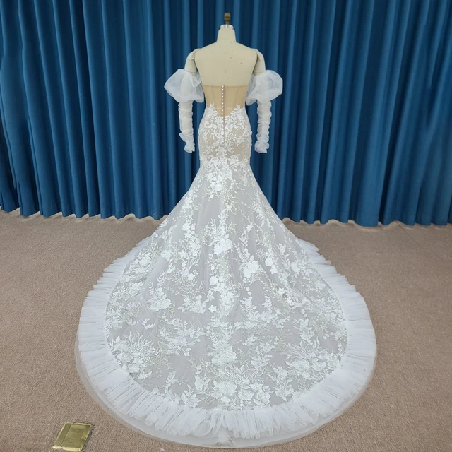 Flash Sale Exquisite Wedding Suits For Women Mermaid Full Sleeves Wedding Dresses Beading Lace Robe De Mariée LSSM010 2
