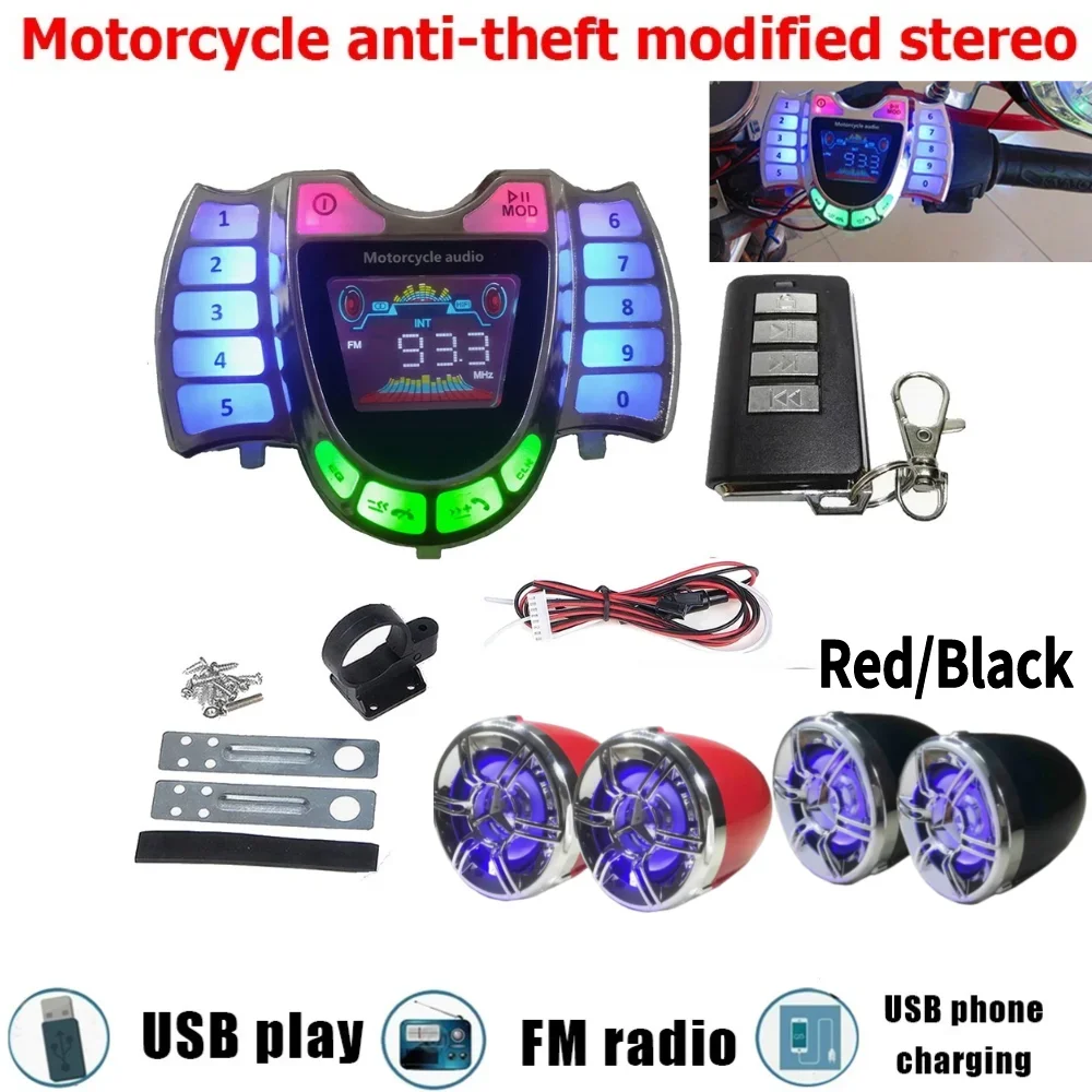 Motorcycle Bluetooth-compatible Speaker Audio System Handsfree TF Radio USB Charger HY-008